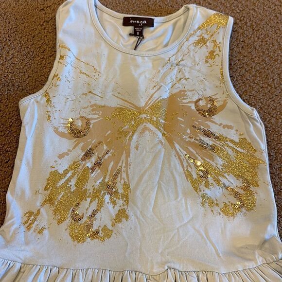 Imoga Girls Grey & Gold Butterfly Layered Tank Dress - Picture 3 of 5